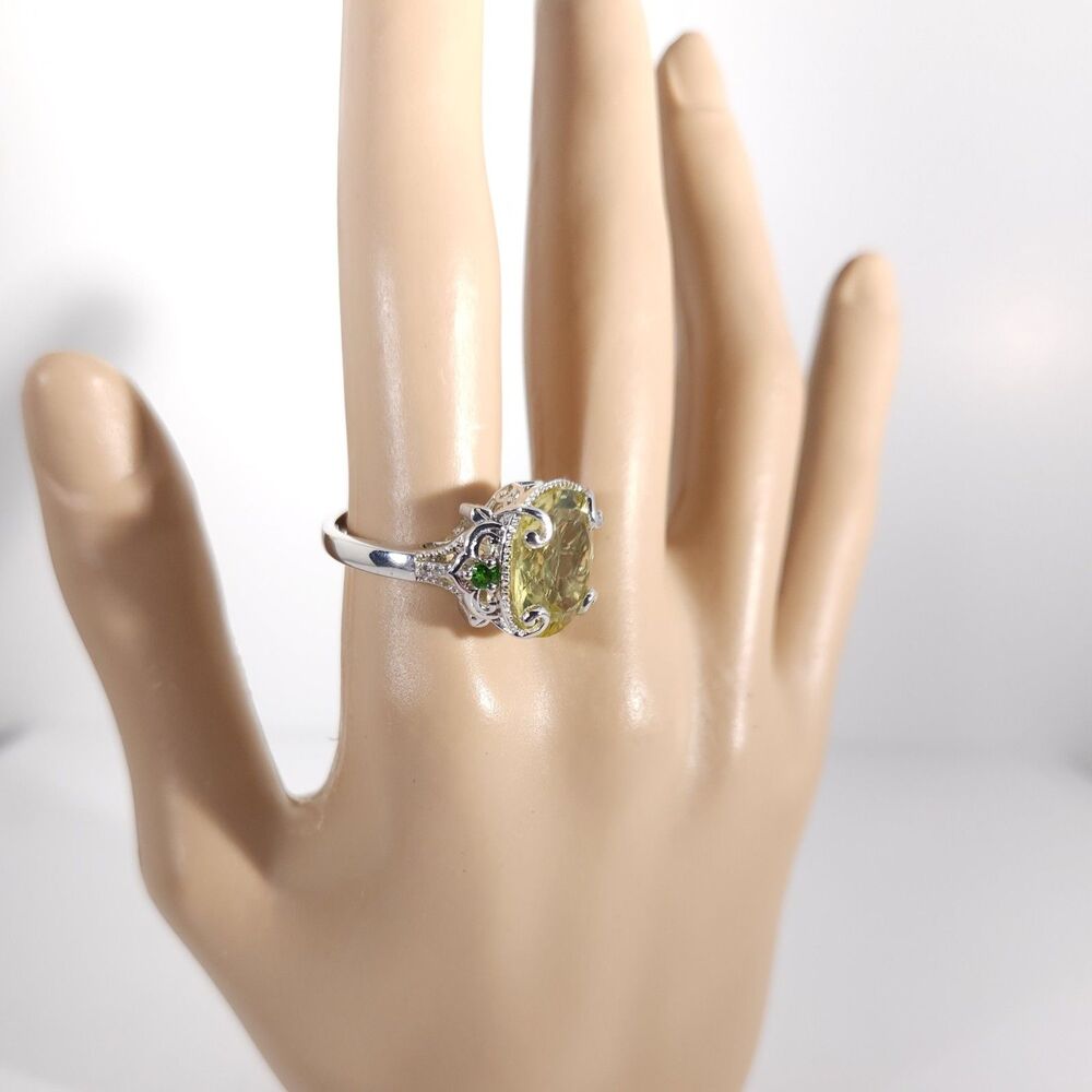 Yellow Quartz 13 Carats Ring with Chrome Diopside Size 9 - Picture 14 of 14